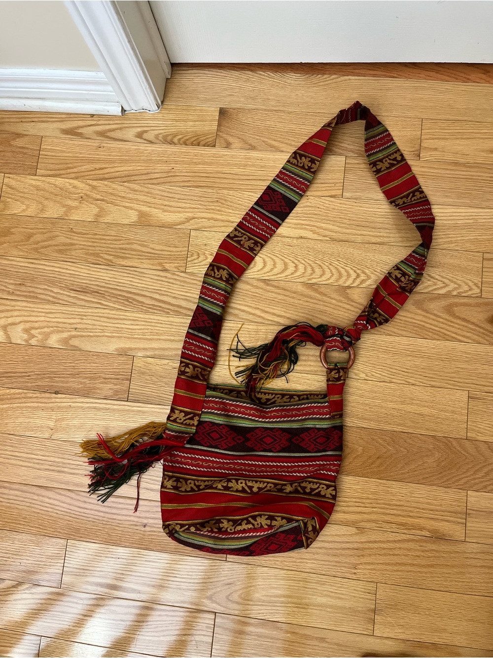 Handwoven Red Patterned Crossbody Bag - Boho Shoulder Bag